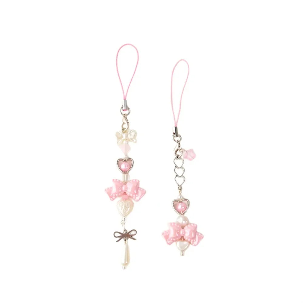 Pink Coquette Heart & Bow Beaded Charm