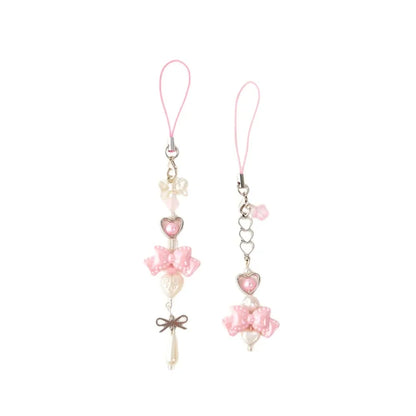 Pink Coquette Heart & Bow Beaded Charm