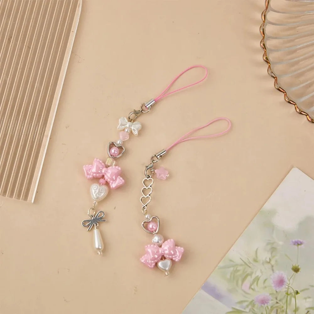 Pink Coquette Heart & Bow Beaded Charm