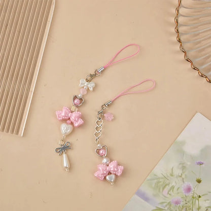 Pink Coquette Heart & Bow Beaded Charm