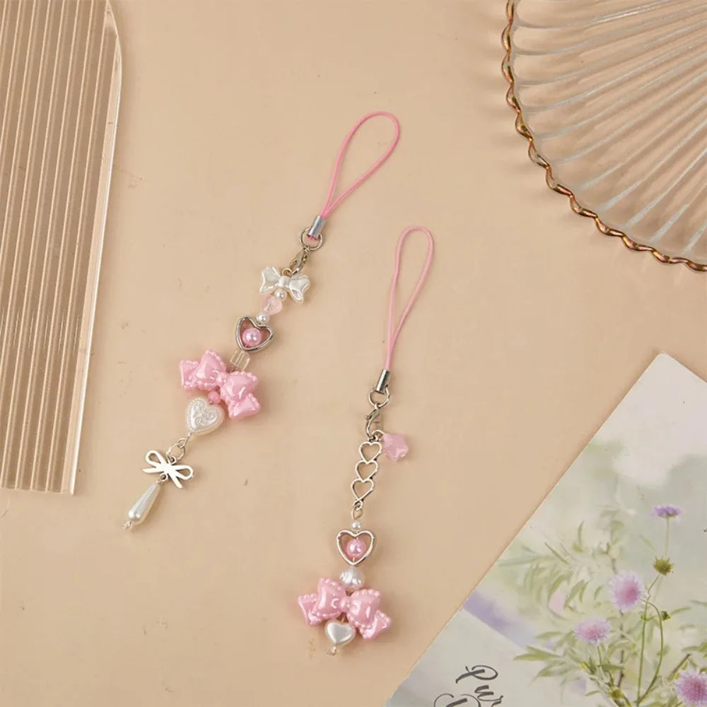 Pink Coquette Heart & Bow Beaded Charm