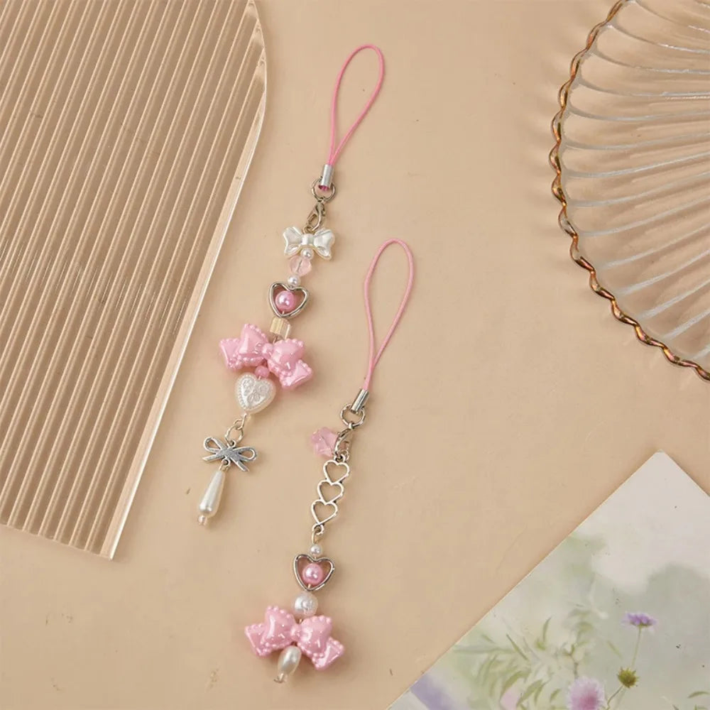 Pink Coquette Heart & Bow Beaded Charm