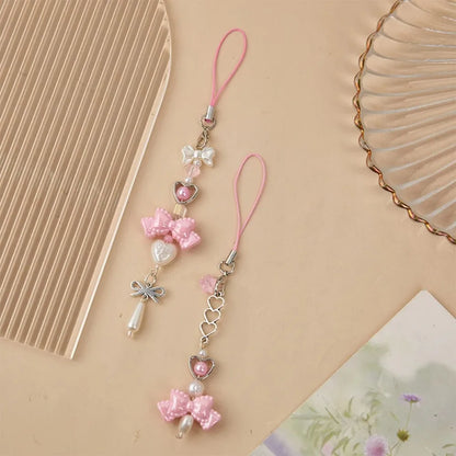 Pink Coquette Heart & Bow Beaded Charm