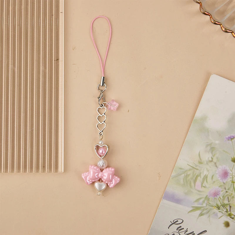 Pink Coquette Heart & Bow Beaded Charm