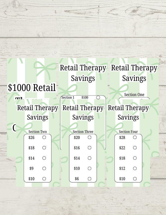 1000 Dollar Retail Therapy Savings Challenge Tracker | A6 Cash Envelope Inserts (Digital Download)